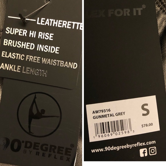 90 Degree by Reflex Leatherette Legging Faux Leather High Rise Gunmetal Grey New - Picture 8 of 10